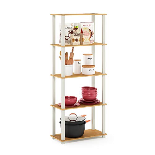 Furinno Turn-N-Tube 5-Tier Multipurpose Shelf / Display Rack / Storage Shelf / Bookshelf, Square Tubes, Beech/White - color: Beech/White, size: 5-Tier Square Tube