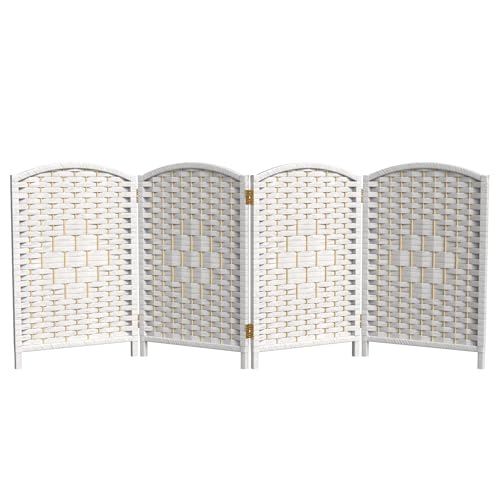 Red Lantern 2 ft. Short Diamond Weave Fiber Folding Screen - White - 4 Panel - color: White, size: 4 Panel