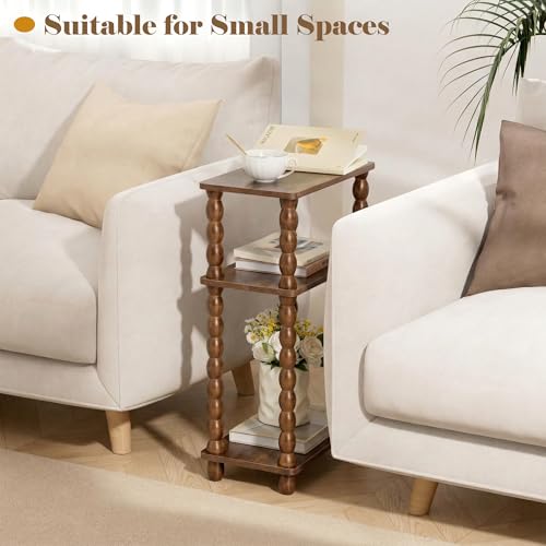 dreampossible Narrow Side Table 3-Tier, Skinny End Table with Solid Wood Legs for Small Spaces, Slim Console Table Nightstand for Living Room Bedroom Sofa Gap, Thin Bedside Table with Storage Shelf - size: Rectangle(7.9''x15.7''x24.7'')