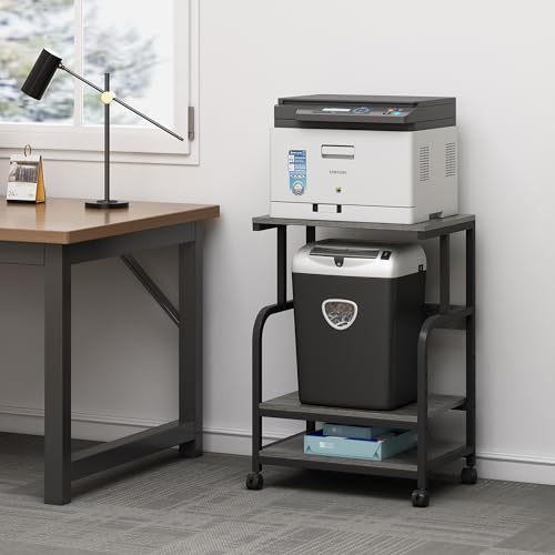 Fannova 3 Tier Gray Printer Stand with Height Adjustable Storage Shelf | 21.7"x15.7"x31.6" Printer Table for Home Office Small Spaces Organization, Rolling Printer Cart with Wheels - color: Grey