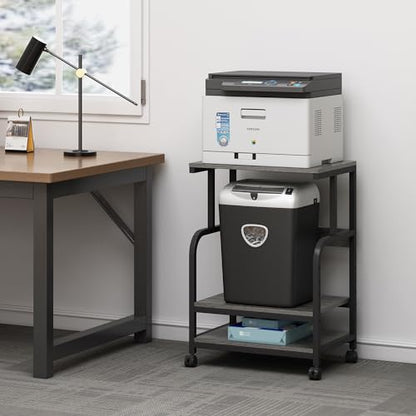 Fannova 3 Tier Gray Printer Stand with Height Adjustable Storage Shelf | 21.7"x15.7"x31.6" Printer Table for Home Office Small Spaces Organization, Rolling Printer Cart with Wheels - color: Grey