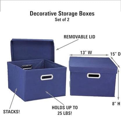 Household Essentials Fabric Storage Boxes with Lids and Handles, Blue (Pack of 8) - color: Navy, size: 2 Count (Pack of 8)