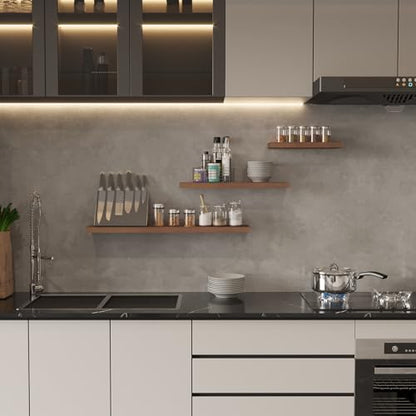 SAUMONIERES Floating Wall Shelves for Bedroom Bathroom Wall Mounted Solid Wood Shelf 24 Inch Set of 3, Walnut Floating Shelves - color: Walnut, size: 24 Inch-3 shelves