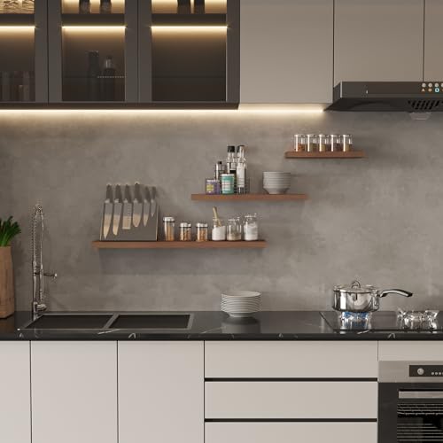 SAUMONIERES Floating Wall Shelves for Bedroom Bathroom Wall Mounted Solid Wood Shelf 24 Inch Set of 2, Walnut Floating Shelves - color: Walnut, size: 24 Inch-2 shelves