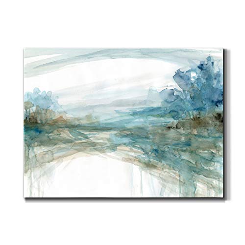 Renditions Gallery Canvas Nature Wall Art Home Paintings & Prints Blue Fantasy Lake Glam Modern Romantic Abstract Decorations Artwork for Bedroom Dining Room Office Kitchen - 8"x12" LT10 - color: Lake Drip, size: 12"L x 8"W