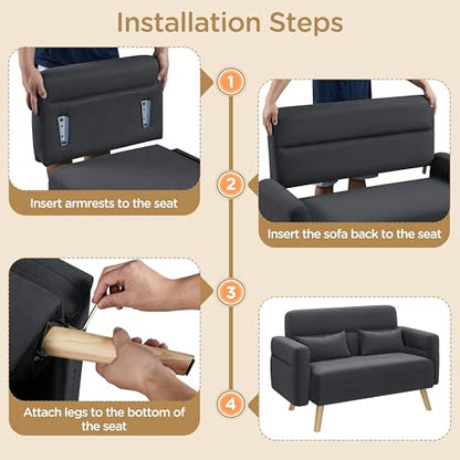 Yaheetech 46" Small Sofa Compact Modern Couch with Wood Legs, Dark Gray | Loveseat Small Sofa in Fabric 2 Seater Couch Features Wood Legs, Lumbar Pillows, Easy Assembly for Living Room, Bedroom, Dorm - color: Dark Gray