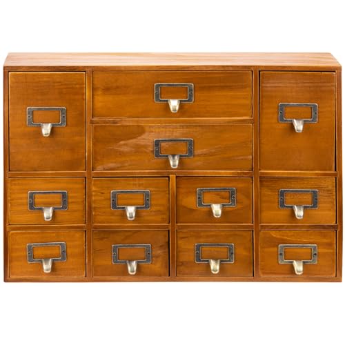 12-Drawer Apothecary Cabinet - Index Card Organizer - Vintage Chest of Drawers - Mahogany Wooden Organizer - Office Desktop Drawer Organizer for Herb Storage, Apothecary Diaries, Tea Collection - color: 12 Drawer Mahogany Brown