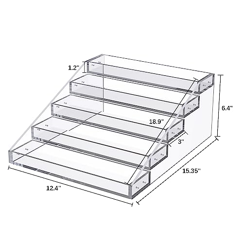 PMMASTO Widen Tiered Spice Rack, Seasoning Organizer, Clear Acrylic Vertical Shelves Can Organizer for Countertop, Cabinet, Pantry, Kitchen Organization and Storage - 5 Tier - size: Widen 5 Tier - inner width 3''