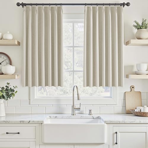 UHITECH 45 Inch Long Short Black Out Curtains for Bedroom Small Windows | Pinch Pleated, Sun Blocking, Thermal Insulated, Suitable for Kitchen/Living Room/Cafe/Basement, Soundproof, Room Darkening - color: #05 Natural, size: 40"W x 45"L (Pack of 2)
