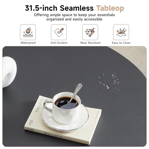 31.5" Round Coffee Table, Modern Fluted Accent Center Table with Metal Frame, Wooden Circle Coffee Tables for Living Room Small Space or Office (Black) - color: Black 31.5" Round