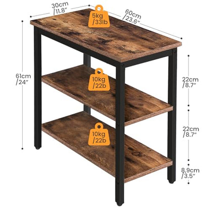 HOOBRO End Table, Simple Rustic Side Table with 3-Tier Storage Shelf, Narrow Nightstand for Small Spaces, for Living Room, Bedroom,Easy Assembly, Industrial Design, Rustic Brown and Black BF14BZ01 - color: Rustic Brown + Black