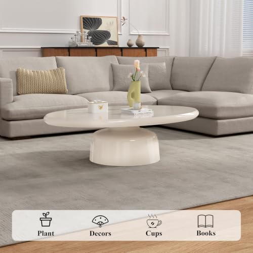Handmade Round Pedestal Coffee Table (A) | Modern White Round Pedestal Coffee Table, Minimalist Circle Center Table for Living Room & Apartment - size: A