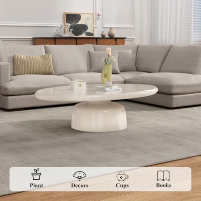 Handmade Round Pedestal Coffee Table (A) | Modern White Round Pedestal Coffee Table, Minimalist Circle Center Table for Living Room & Apartment - size: A