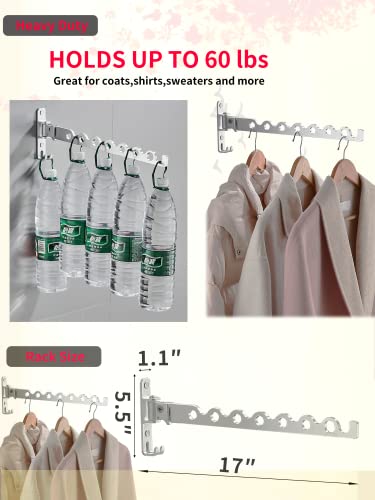 Dr.DJ Wall Mount Coat Hanger Holder Silver Clothes Drying Organizer Rack Garment Hooks Aluminium Retractable Folding Indoor Wall Mounted Hanger Space Saver for Laundry Room Bedroom (2 Racks) Silver - color: Silver 2 Racks