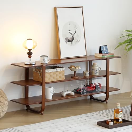 Walnut TV Stand for 65-Inch TVs, 3-Tier Storage, Modern Media Console | Three Open Tiers Organize Electronics, Media Devices and Decor in Living Rooms and Bedrooms - color: Walnut With 3 Layers