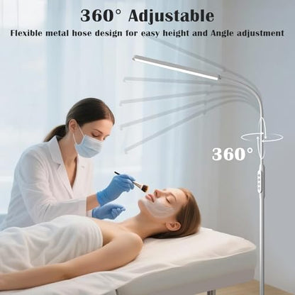 Bright LED Eye-Protecting Reading Floor Lamps with Touch and Remote Dimming 3000-6000k for Eyelash Manicure Craft Drawing Makeup Living Room Bedroom Office, Adjustable Gooseneck Modern Standing Light - color: New White