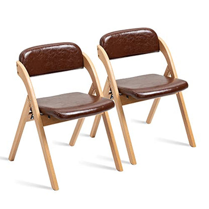PU Folding Chairs with Padded Seats | Wooden Stackable Foldable Dining Chair Set of 2 Easy to Assemble Extra for Guests Kitchen Office Wedding - color: Wood With Pu, size: 2PCS