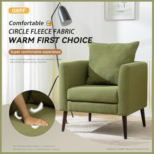 Barrel Accent Chair with Back Pillow, Large Upholstered Armchair with Solid Wood Legs Modern Reading Chairs for Living Room Bedroom - color: Barrel Olive Green, size: Set of 1
