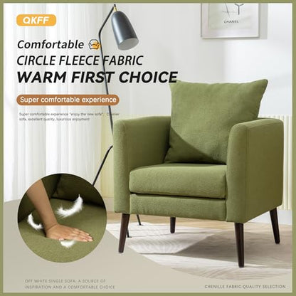 Barrel Accent Chair with Back Pillow, Large Upholstered Armchair with Solid Wood Legs Modern Reading Chairs for Living Room Bedroom - color: Barrel Olive Green, size: Set of 1