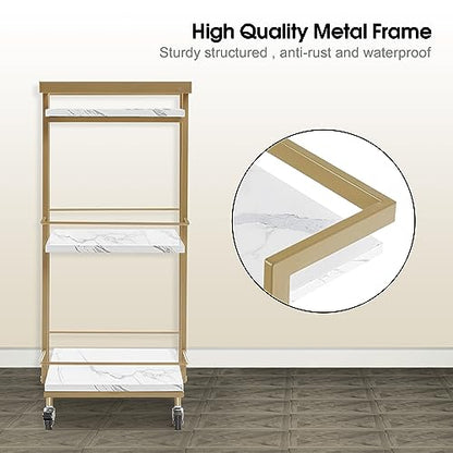 BarberPub Salon Trolley Cart on Wheels, 3-Tier Metal Utility Cart 2033 - color: White