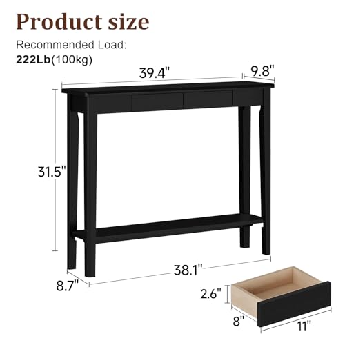 AQIMUELE Wood Console Table with Drawers, Mid Century Modern Console Table Black for Entryway, Living Room, Hall Way. - color: Black