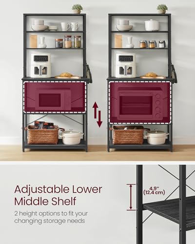 VASAGLE Coffee Bar, 31.5 Inches 6-Tier Baker's Rack with 6 Hooks | Modern Basic Microwave Stand, 31.5 x 15.8 x 65.8 Inches, Charcoal Gray and Ink Black, BARNET Collection UKKS019B22 - color: Charcoal Gray + Ink Black, size: 31.5"W, style: No Power Outlet
