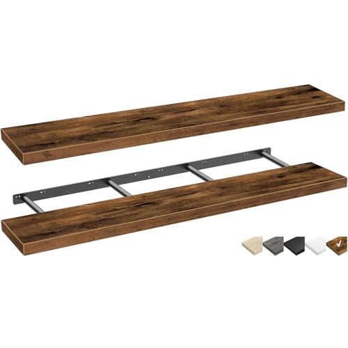 QEEIG Floating Shelves for Wall 55.1" Extra Long - Wall Shelf Bathroom Kitchen Living Room Bedroom Farmhouse Home Decor Display Bookshelf Large 55.1 x 9.3 inch Set of 2, Rustic Brown (008-140BN) - color: A. Brown, size: 55.1"