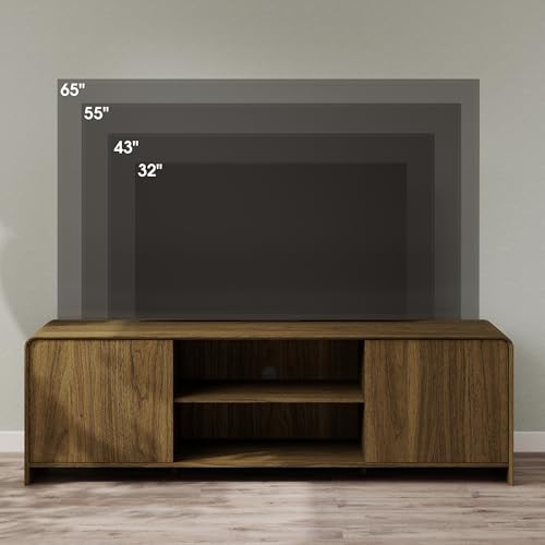 Bevfint Modern TV Stand for 80 Inch TVs, Rustic Entertainment Center for Cozy Home Theater & Holiday Gatherings, Dark Oak Media Console Cabinet with Storage & Arc Design - Walnut Grain - color: Walnut Grain