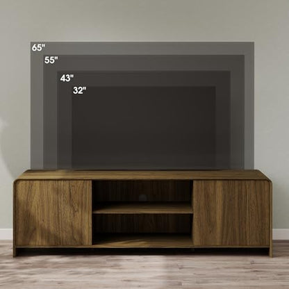 Bevfint Modern TV Stand for 80 Inch TVs, Rustic Entertainment Center for Cozy Home Theater & Holiday Gatherings, Dark Oak Media Console Cabinet with Storage & Arc Design - Walnut Grain - color: Walnut Grain