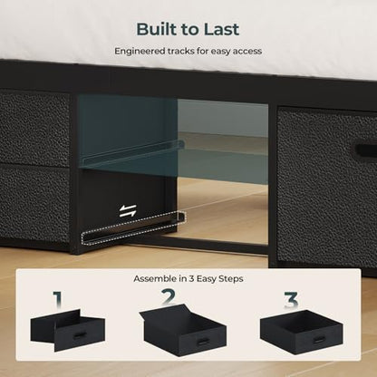ADORNEVE Full Size Bed Frame with 12 Storage Drawers, Metal Platform Bed | Black Bed Frame with Steel Slat Support and Footboard for Boys/Teen/Adult, No Box Spring Needed, Easy Assembly, Noise-Free - size: Full-12 Drawers