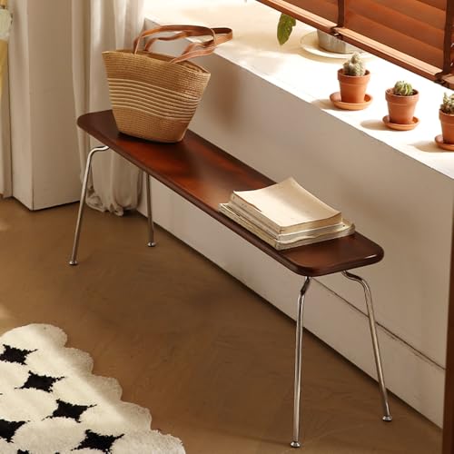 Modern Wooden Bench Indoor, Solid Wood Long Bench with Stainless Steel Legs for Dining Room, Entryway, Bedroom - 47.2" Long Entryway Benches for Farmhouse, Kitchen, Living Room - color: Walnut, size: 47.2"L x 10"W x 17.7"H