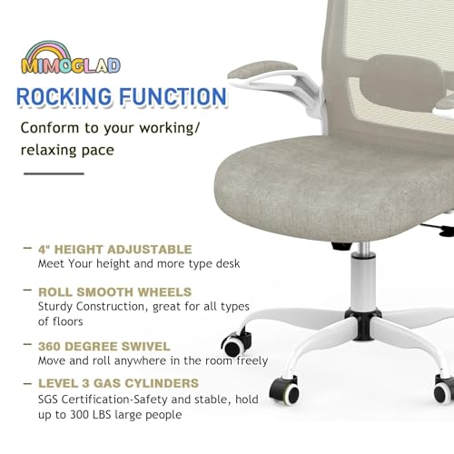 Mimoglad Home Office Chair - Ergonomic High Back Desk Chair with Adjustable Lumbar Support and Thickened Seat Cushion - Breathable Mesh Computer Chair - color: Light Ivory