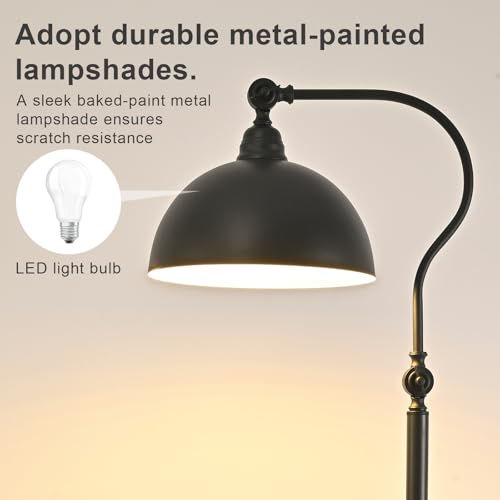 Bright Reading Floor Lamp with Remote and Bluetooth Dimming | Adjustable Brightness and Color temperature, Matte Black Iron Lampshade,Modern Retro Living Room Bedroom Office Standing Lamp - color: Black Remote Dimming