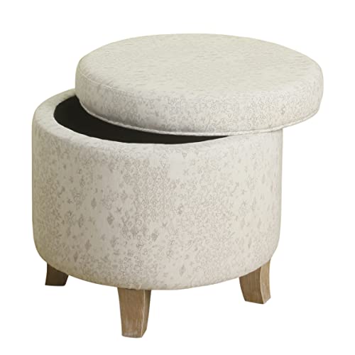 HomePop 19" Round Storage Ottoman with Flared Legs - Linen - color: Linen Cream