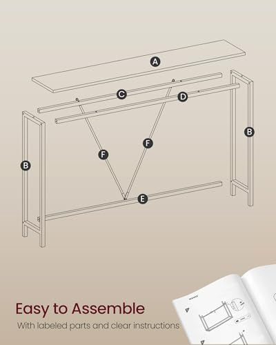 VASAGLE Console Sofa Table, Narrow Entryway Table, for Living Room, Bedroom, Easy Assembly, Charcoal Gray and Ink Black ULNT020B04 - color: Charcoal Gray + Ink Black, size: 9.1"D x 47.2"W x 29.1"H