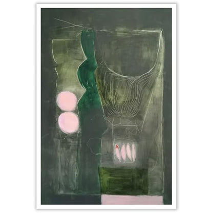 Abstract Painting Print Emerald Green and Pink Artwork 16x24 Inch Unframed | large vertical wall art dark green abstract wall art abstract geometric art print boho wall art for home living room office - color: Emerald Green and Pink