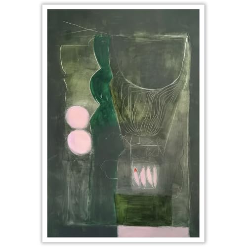 Abstract Painting Print Emerald Green and Pink Artwork 16x24 Inch Unframed | large vertical wall art dark green abstract wall art abstract geometric art print boho wall art for home living room office - color: Emerald Green and Pink