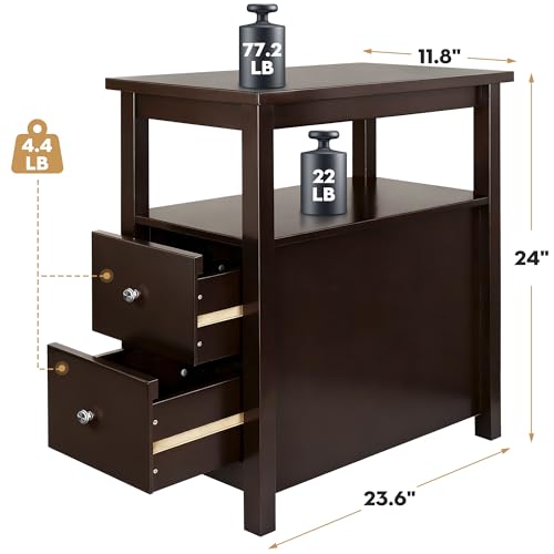 ZENY Narrow End Table Side Table with Drawer and Open Shelf Sofa Table for Living Room Bedroom, Small Table for Bedside, Espresso - color: Espresso