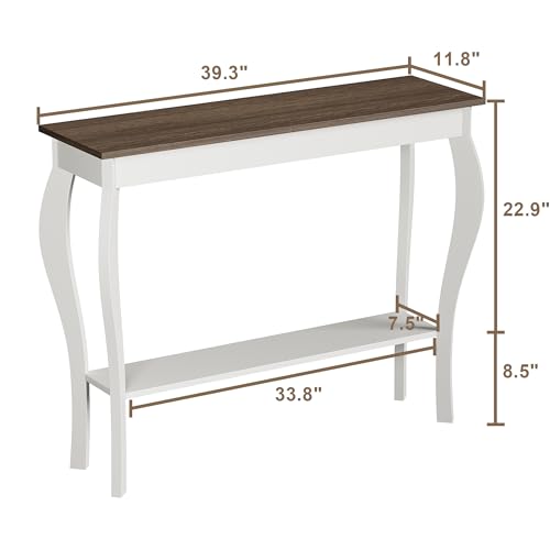 ChooChoo 39" Narrow Farmhouse Entryway Table with Storage Shelf, Soft White | Console Table with Curved Legs, Chic Accent Sofa Table with Shelves for Entryway, Living Room, Hallway - color: Soft White
