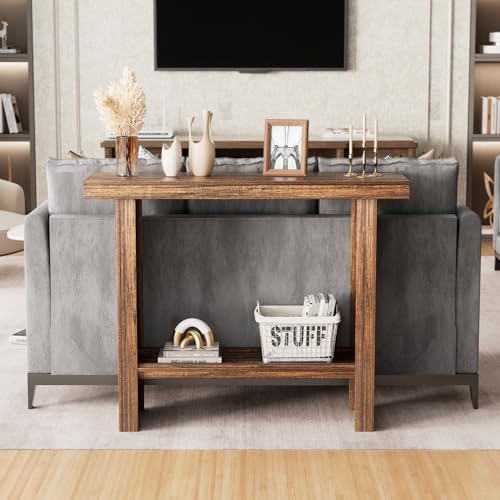 LIFECHOVY Farmhouse Wood Entryway Table Narrow Console Tables with Storage | Behind The Couch Sofa, Entrance Side Table with Shelves for Hallway, Living Room, Foyer, Rustic Brown - color: Rustic Brown