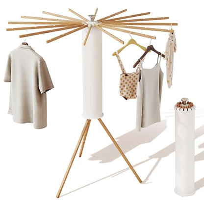 LIENAHU Clothes Drying Rack Tripod,Drying Rack Clothing,Laundry Drying Rack,Floor Standing,16 Wooden Poles,Collapsible Drying Racks for Laundry,Retractable,Foldable,Folding - style: 16 Wooden poles