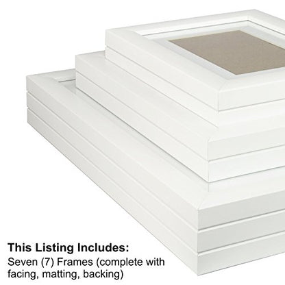 Craig Frames 23247812 Picture Frame 7-Piece Wall Set, White Frames, White Display Mats - color: 622FSET01S07X White Frame Set