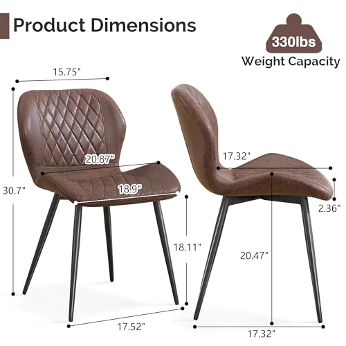 Dining Chairs Set of 2, Comfy Modern Dining Chairs with Thick Cushions, Upholstered Fabric Kitchen Side Chairs with Adjustable Metal Legs for Dining Room (Brown) - color: Brown, size: Set of 2