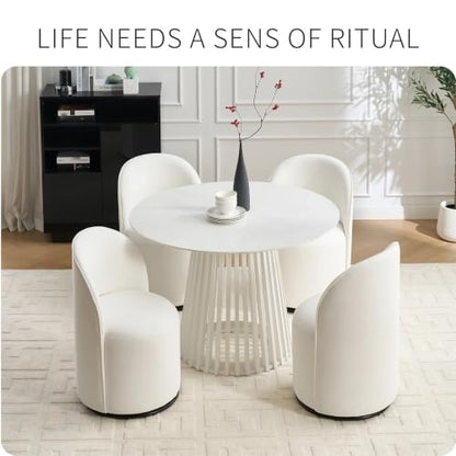 Penau Swivel Barrel Chair, Cream Velvet, Round Accent Seat | Velvet Upholstery, 360 Degree Swivel, Foam Cushion, Compact Indoor Seating, Dining Or Vanity Use