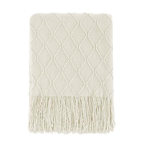 BOURINA Beige Throw Blanket 50x60 Inch Boho Knitted Soft Throw Sofa Blanket | Knitted Throw Blanket 50x60 Inches, Soft Lightweight Boho Weave Throw Decorative Couch Blanket for Living Room Bedroom Chair - color: Beige, size: 50"x60"