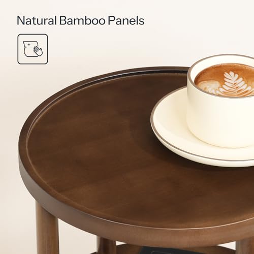 HOOBRO Small Round Side Table with Charging Station, 3-Tier Round Bamboo End Table, Compact Sofa Bedside Table for Small Space, Easy Assembly, for Living Room, Bedroom, Apartment, Mocha MA152UBZ01 - color: Mocha