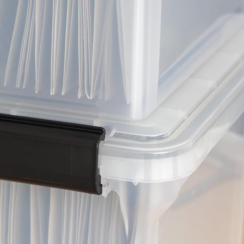 IRIS USA WeatherPro File Box Organizer, Letter/Legal, 32 Qt. 4-Pack, Clear | Organize important documents with water-resistant protection, secure latches, and stackable design for home or office storage - style: WeatherPro - 4 Pack