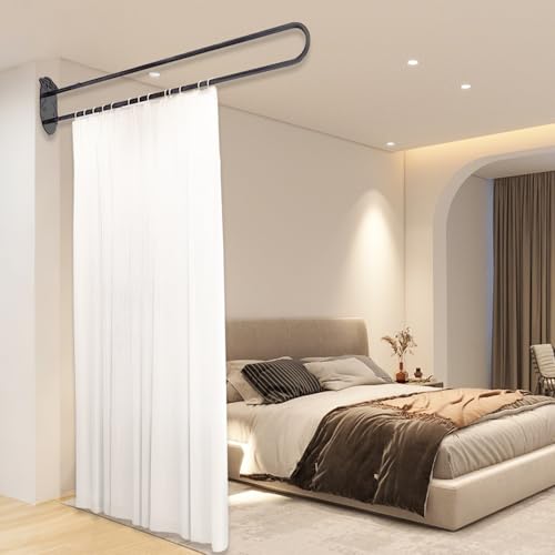 Privacy Partition Curtains, U Shaped Rod with Hook, 6.56ft | Room Divider for Fitting Room Beauty Salon Bedroom Hospital SPA - color: White