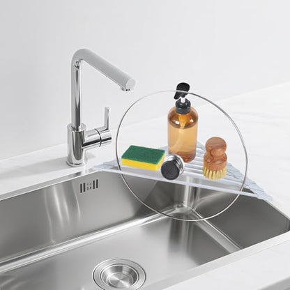 HANZENMA Triangular Sink Rack, Multi-Functional Rack Above the countertop, Foldable Sink Drying mat, Heat-Resistant, Non-Slip, and Rust-Proof Dish Rack (Gray) - color: Gray, size: Triangle: 15.8" x 9"