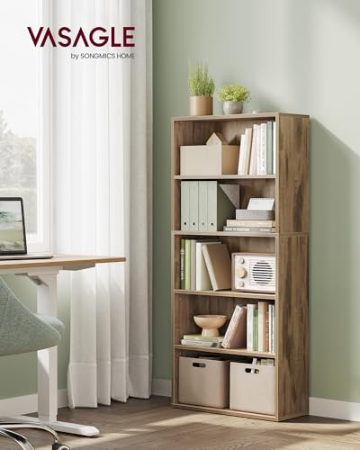 VASAGLE CUSTOS Collection - Bookshelf, 5-Tier Bookcase, Book Shelf, Open Storage Shelf, 9.4 x 23.6 x 52.5 Inches, for Living Room, Home Office, Dining Room, Camel Brown ULBC165T50 - color: Camel Brown, size: 5 Tiers (23.6"W), style: 1 Pack